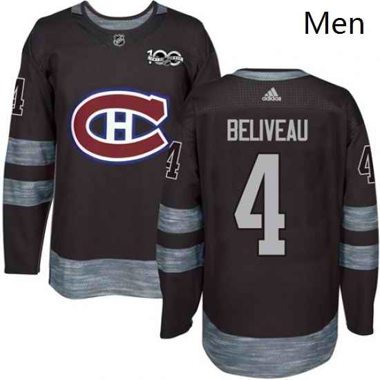 Mens Adidas Montreal Canadiens 4 Jean Beliveau Authentic Black 1917 2017 100th Anniversary NHL Jersey